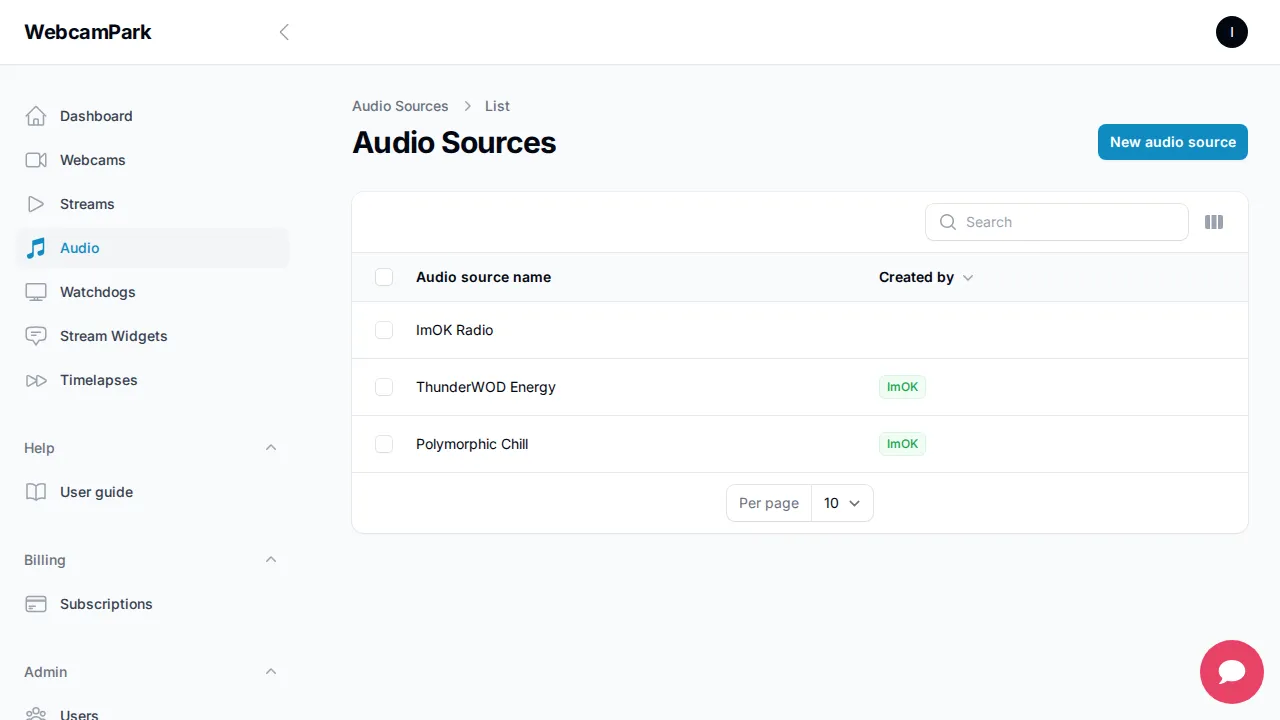 Audio sources list