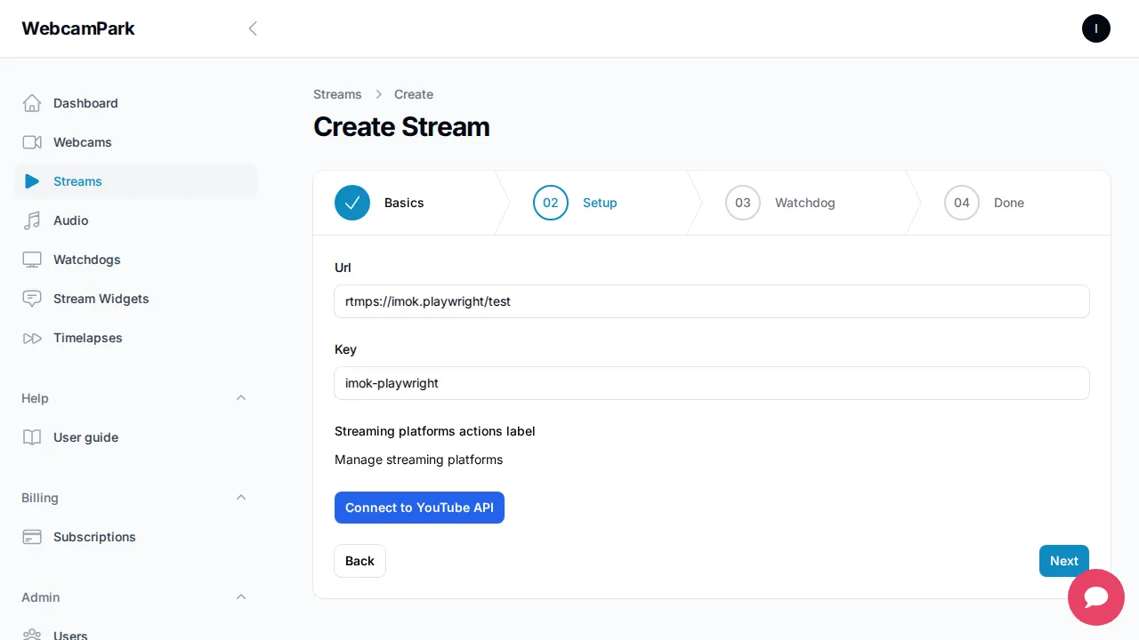 Selecting the watchdog while creating the stream