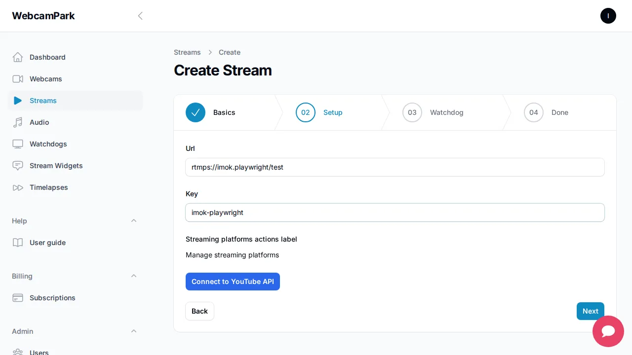 Selecting the watchdog while creating the stream