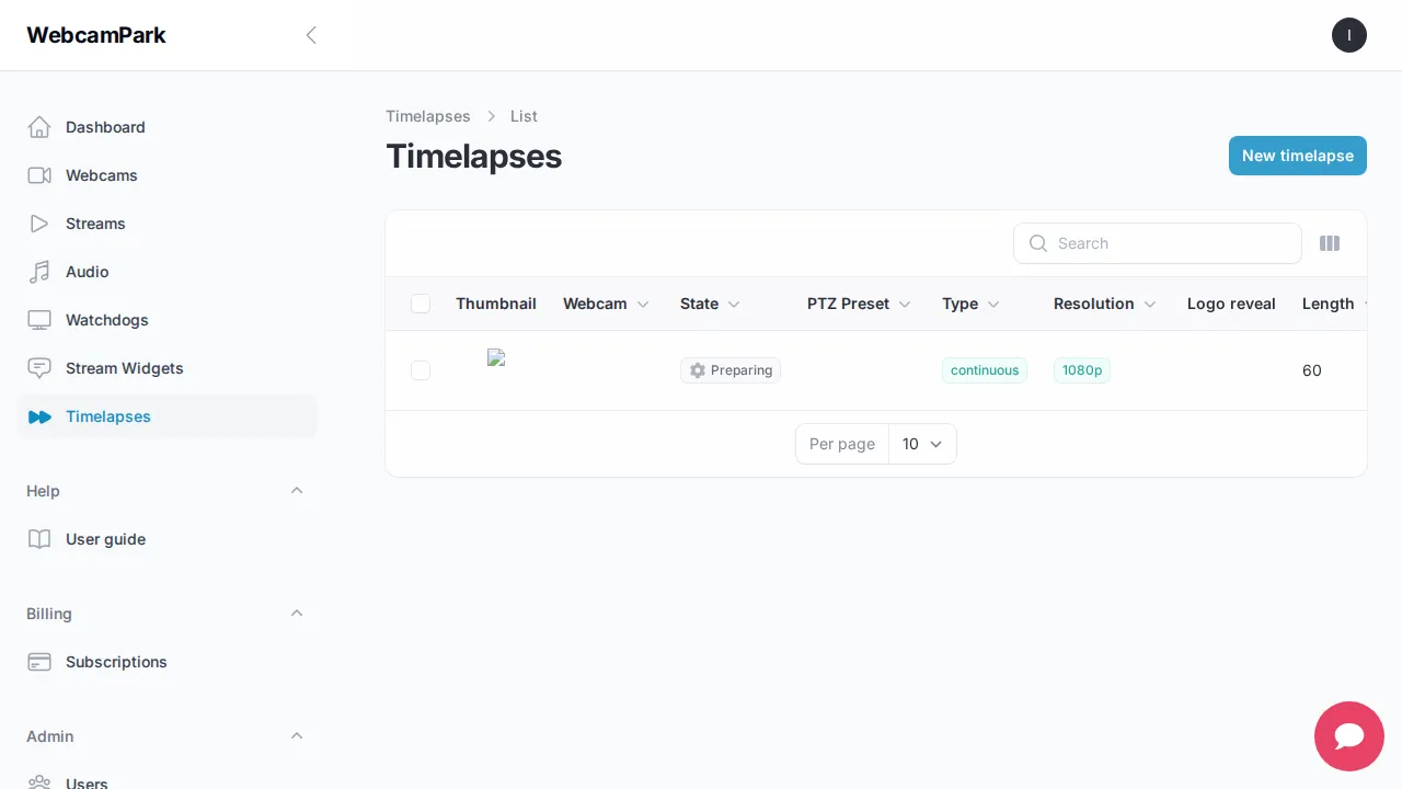 Timelapse list