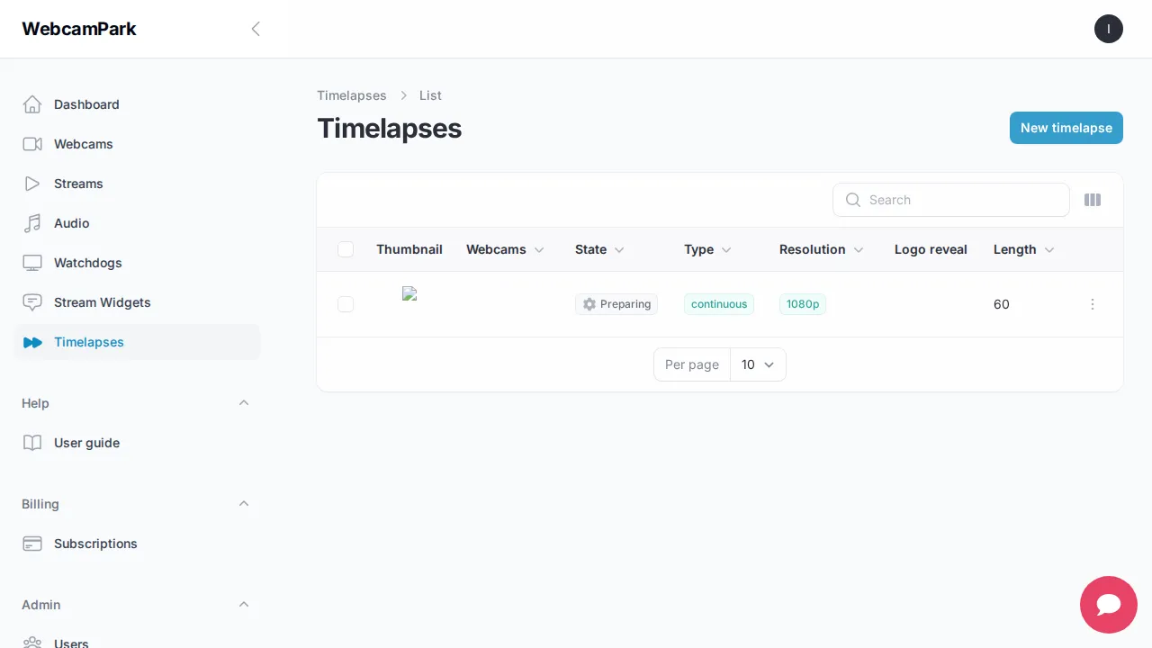Timelapse list